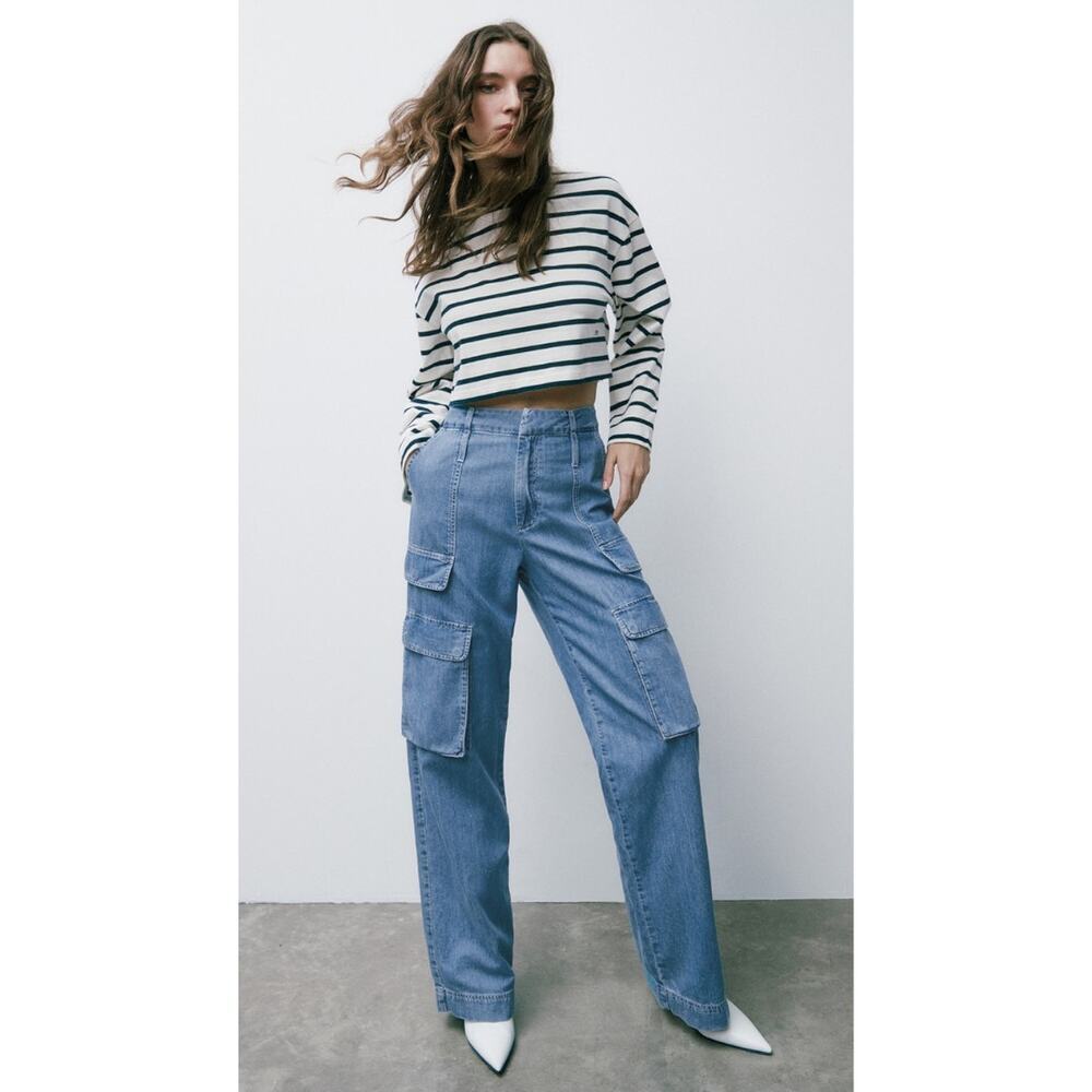 Frame Relaxed‎ Straight Cargo Jeans Size 26 Rhythm Light Wash Wide Leg